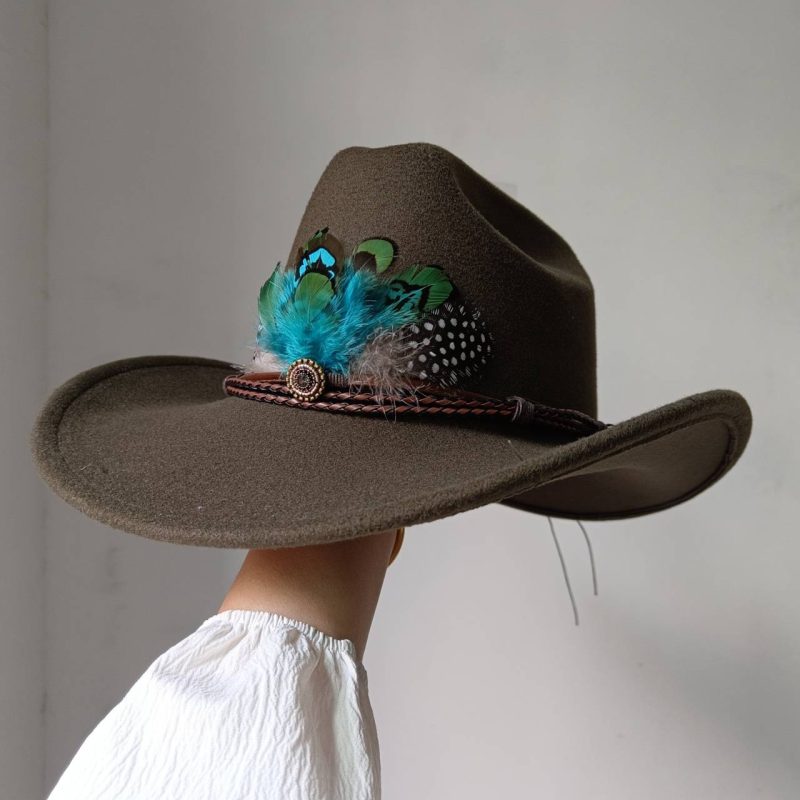 New 9CM Wide Brim Western Cowboy Hat For Men's Vintage Fascinator Cowgirl Jazz Hat Cloche Church Caps Sombrero Hombre - Image 35