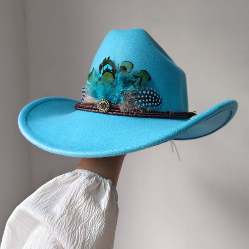 New 9CM Wide Brim Western Cowboy Hat For Men's Vintage Fascinator Cowgirl Jazz Hat Cloche Church Caps Sombrero Hombre - Image 36