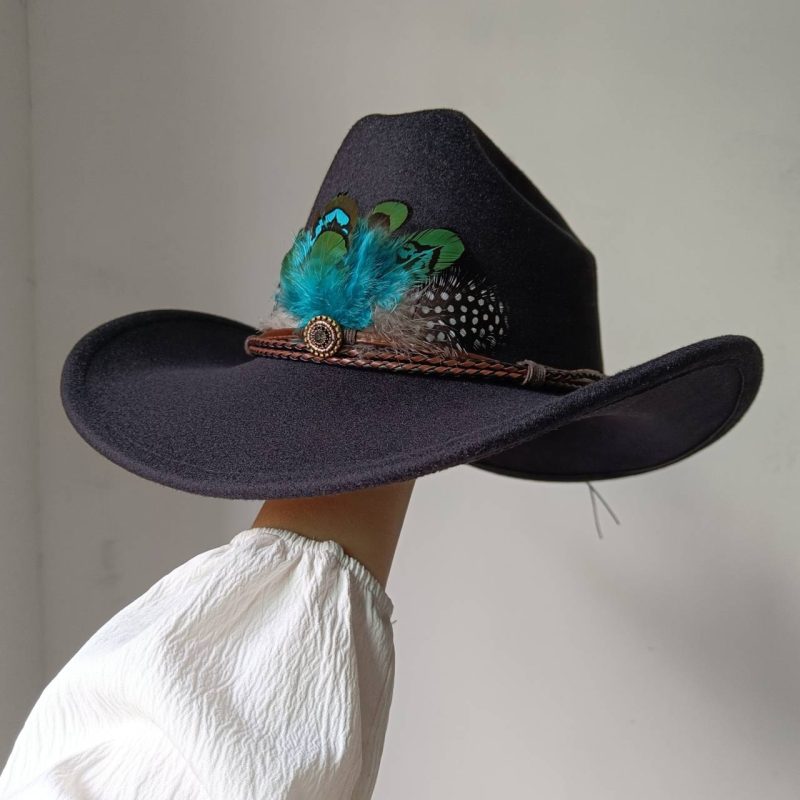 New 9CM Wide Brim Western Cowboy Hat For Men's Vintage Fascinator Cowgirl Jazz Hat Cloche Church Caps Sombrero Hombre - Image 40