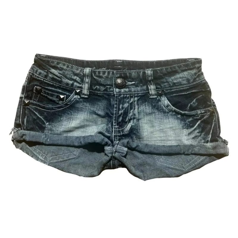 Y2K Mini Shorts Womens Harajuku Vintage Cross Graphic Pockets Embroidery Low Waist Shorts Gothic Sexy Hot Girl Hip Denim Shorts - Image 3