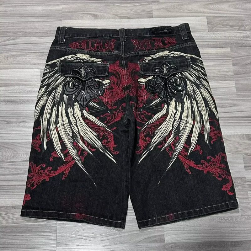 Y2K Mini Shorts Womens Harajuku Vintage Cross Graphic Pockets Embroidery Low Waist Shorts Gothic Sexy Hot Girl Hip Denim Shorts - Image 16