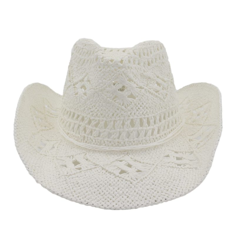 Straw Western Cowboy Hat Hand Made Beach Felt Sunhats Party Cap For Man Woman Curling Brim Cap Sun Protection Unisex Hats - Image 7