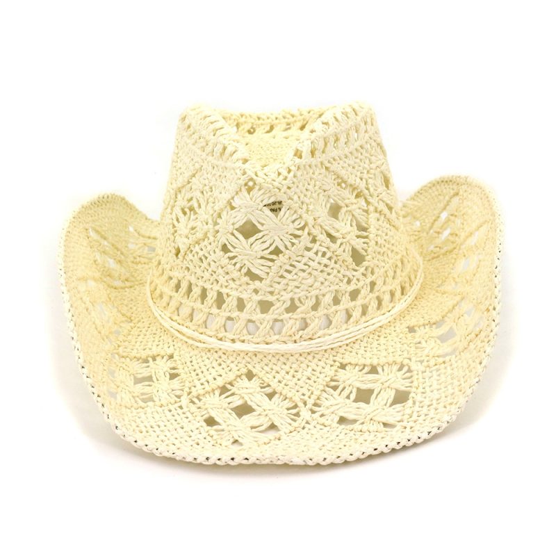Straw Western Cowboy Hat Hand Made Beach Felt Sunhats Party Cap For Man Woman Curling Brim Cap Sun Protection Unisex Hats - Image 9