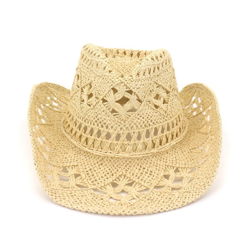 Straw Western Cowboy Hat Hand Made Beach Felt Sunhats Party Cap For Man Woman Curling Brim Cap Sun Protection Unisex Hats - Image 12