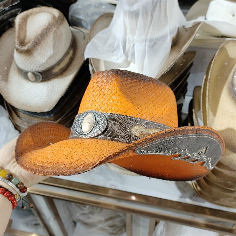 Men's Cardboard Straw Hat Large Brim Western Cowboy Straw Hat for Men and Women Outdoor Summer Sun Hat Double Concave Cowboy Hat - Image 9