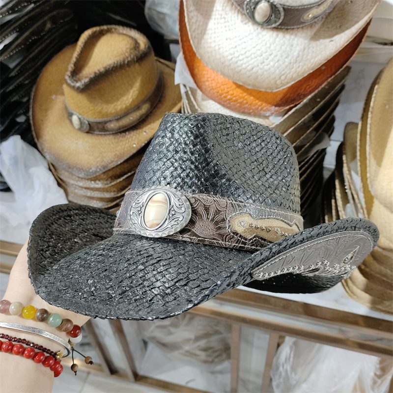Men's Cardboard Straw Hat Large Brim Western Cowboy Straw Hat for Men and Women Outdoor Summer Sun Hat Double Concave Cowboy Hat - Image 10
