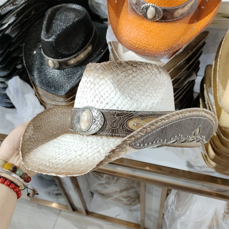 Men's Cardboard Straw Hat Large Brim Western Cowboy Straw Hat for Men and Women Outdoor Summer Sun Hat Double Concave Cowboy Hat - Image 12