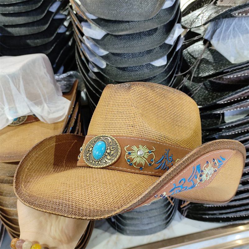 Men's Cardboard Straw Hat Large Brim Western Cowboy Straw Hat for Men and Women Outdoor Summer Sun Hat Double Concave Cowboy Hat - Image 13