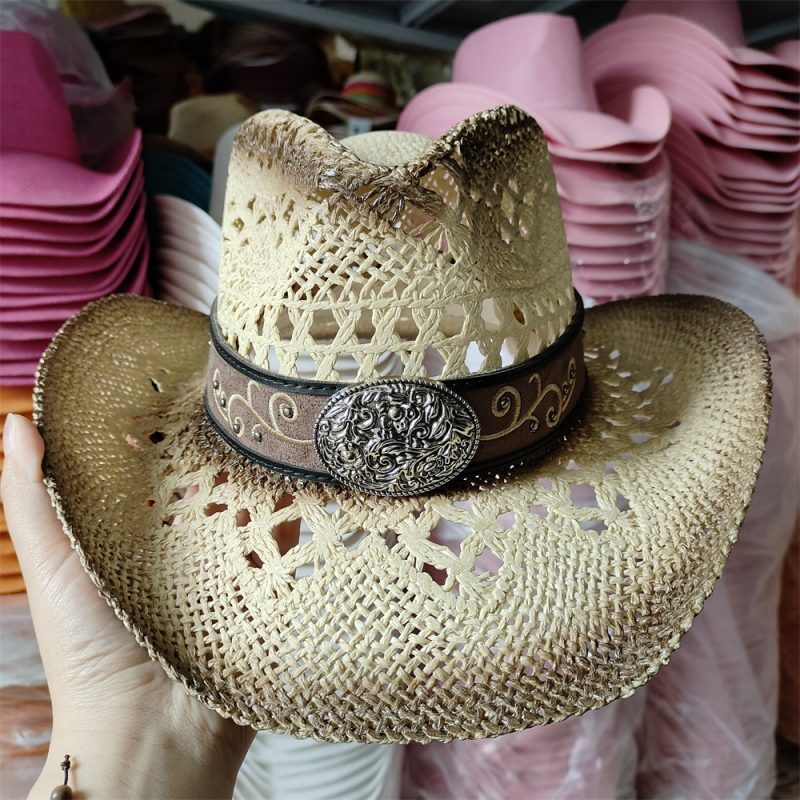 Men's Cardboard Straw Hat Large Brim Western Cowboy Straw Hat for Men and Women Outdoor Summer Sun Hat Double Concave Cowboy Hat - Image 18