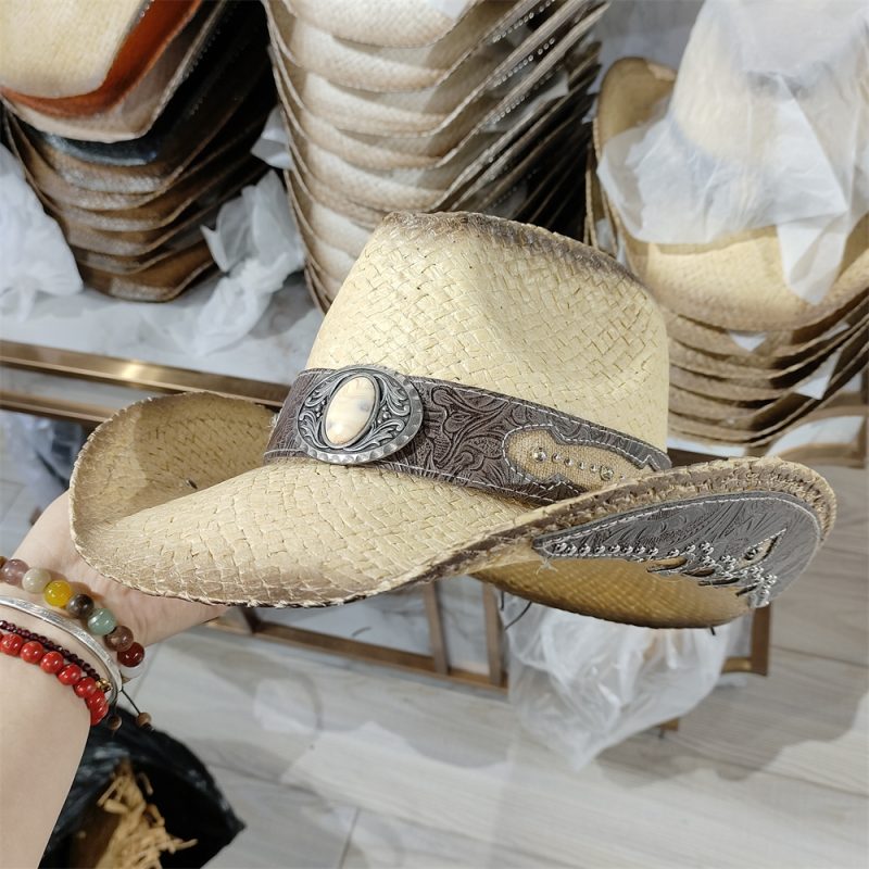 Men's Cardboard Straw Hat Large Brim Western Cowboy Straw Hat for Men and Women Outdoor Summer Sun Hat Double Concave Cowboy Hat - Image 20