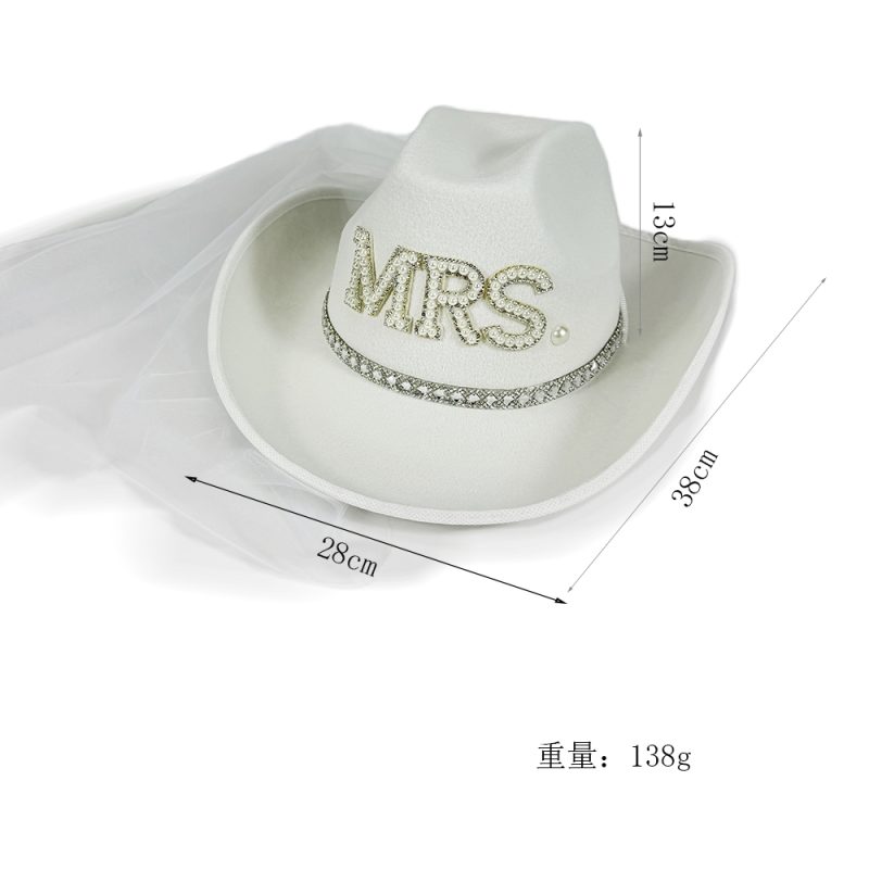 Mr & Mrs Rhinestone Letter Cowgirl Hats for Women Men Classic Western Felt Cowboy Caps Engagement Wedding Bridal Shower Present - Image 6