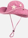 56-58cm Pink Western Cowboy Hat Women Spring Summer Sweet Cool Babes Outdoor Climbing Hat Camping Big Eaves Sunscreen Bucket Hat