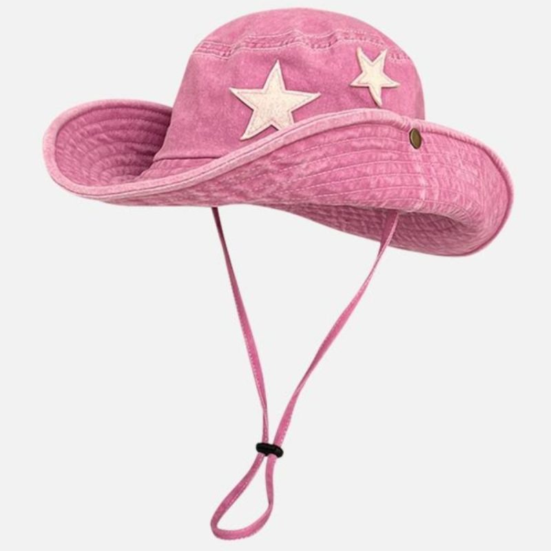 56-58cm Pink Western Cowboy Hat Women Spring Summer Sweet Cool Babes Outdoor Climbing Hat Camping Big Eaves Sunscreen Bucket Hat