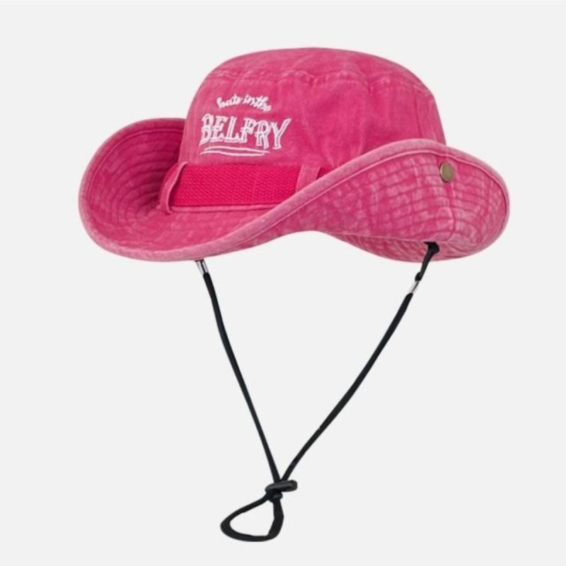 56-58cm Pink Western Cowboy Hat Women Spring Summer Sweet Cool Babes Outdoor Climbing Hat Camping Big Eaves Sunscreen Bucket Hat - Image 3