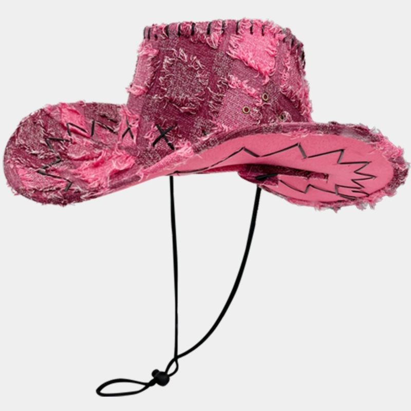 56-58cm Pink Western Cowboy Hat Women Spring Summer Sweet Cool Babes Outdoor Climbing Hat Camping Big Eaves Sunscreen Bucket Hat - Image 5