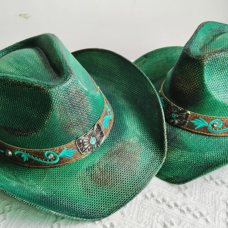 Hand-painted Western Cowboy hat Bronze green hat for men women Large Brim stiff straw hat summer sombrero vaquero hombreковбойс - Image 4