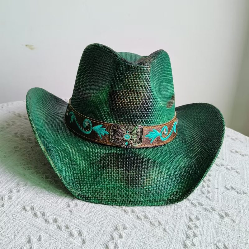 Hand-painted Western Cowboy hat Bronze green hat for men women Large Brim stiff straw hat summer sombrero vaquero hombreковбойс - Image 23