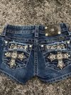 Y2K Mini Shorts Womens Harajuku Vintage Cross Graphic Pockets Embroidery Low Waist Shorts Gothic Sexy Hot Girl Hip Denim Shorts