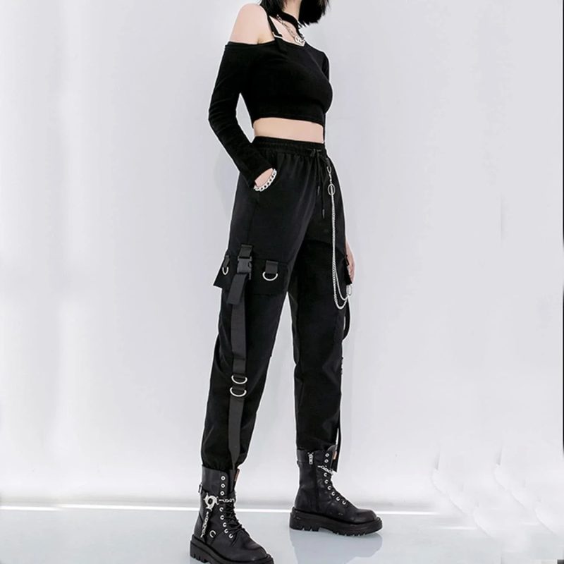 Black Casual Pants for Women in Spring Autumn Korean Style Ins Hip-Hop Student Loose High-Waisted Slim Legged Cargo Pants Trendy - Image 2