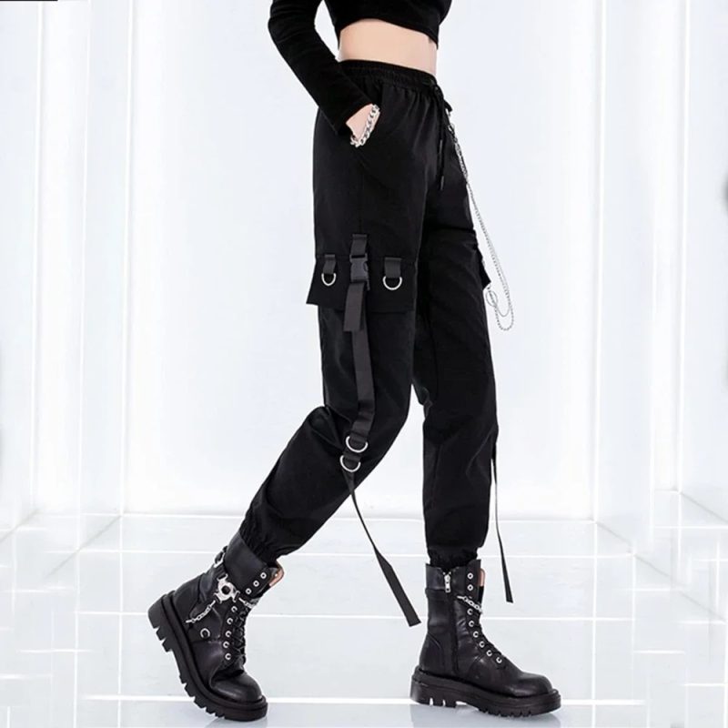 Black Casual Pants for Women in Spring Autumn Korean Style Ins Hip-Hop Student Loose High-Waisted Slim Legged Cargo Pants Trendy - Image 3