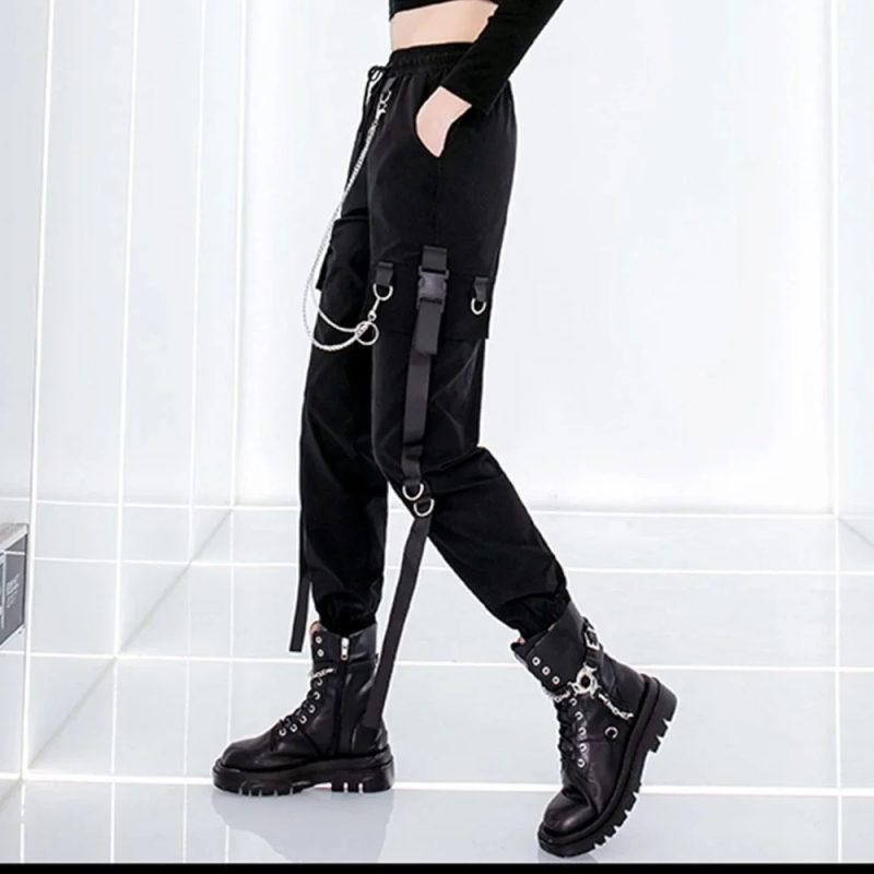 Black Casual Pants for Women in Spring Autumn Korean Style Ins Hip-Hop Student Loose High-Waisted Slim Legged Cargo Pants Trendy - Image 4