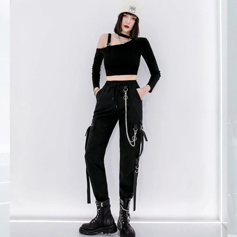Black Casual Pants for Women in Spring Autumn Korean Style Ins Hip-Hop Student Loose High-Waisted Slim Legged Cargo Pants Trendy - Image 5