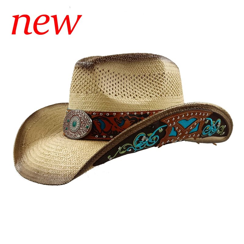 Western cowboy straw hat custom men and women retro wide-brimmed cowboy hat hollow hat sun hat sombrero