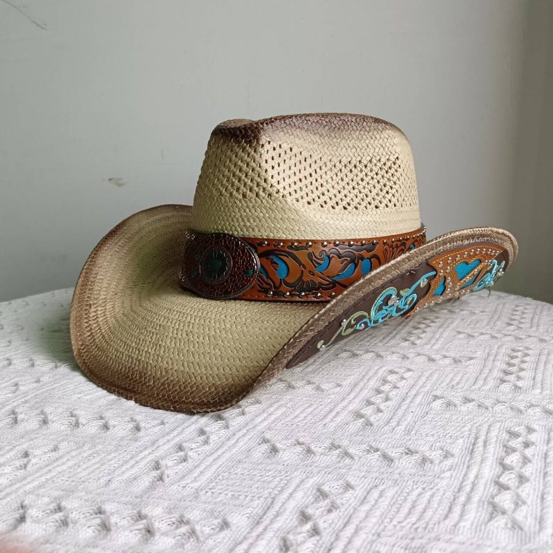 Western cowboy straw hat custom men and women retro wide-brimmed cowboy hat hollow hat sun hat sombrero - Image 2