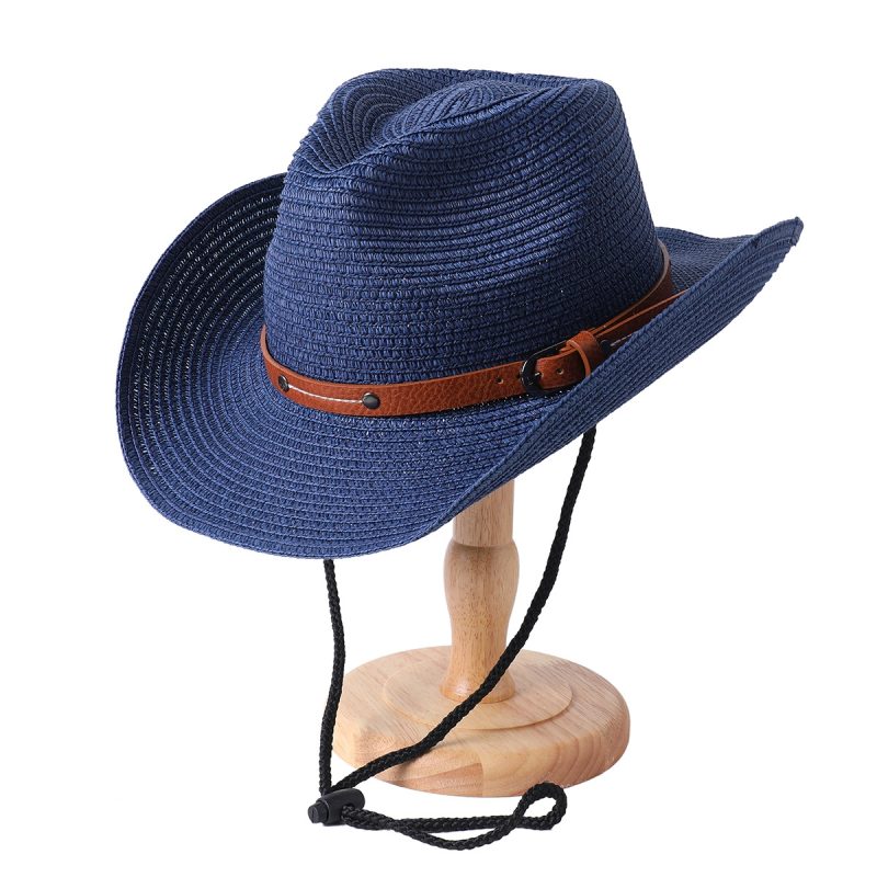 Foldable Unisex Wide Brim Straw Cowboy Hat, Sun Protection Western Cowgirl/Cowboy Hat, Summer Beach Sun Hat With Wind Lanyard - Image 9