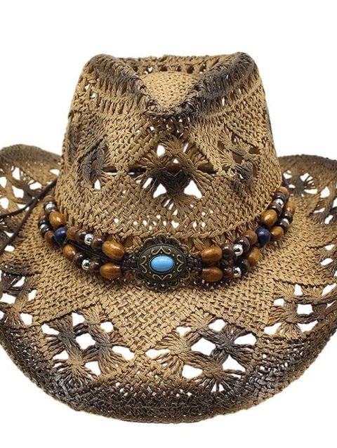 Straw Cowgirl Hat Unisex Beach Hat Cow Boy Hat With Hat Band For Men Women Breathable Lightweight Sun Protection