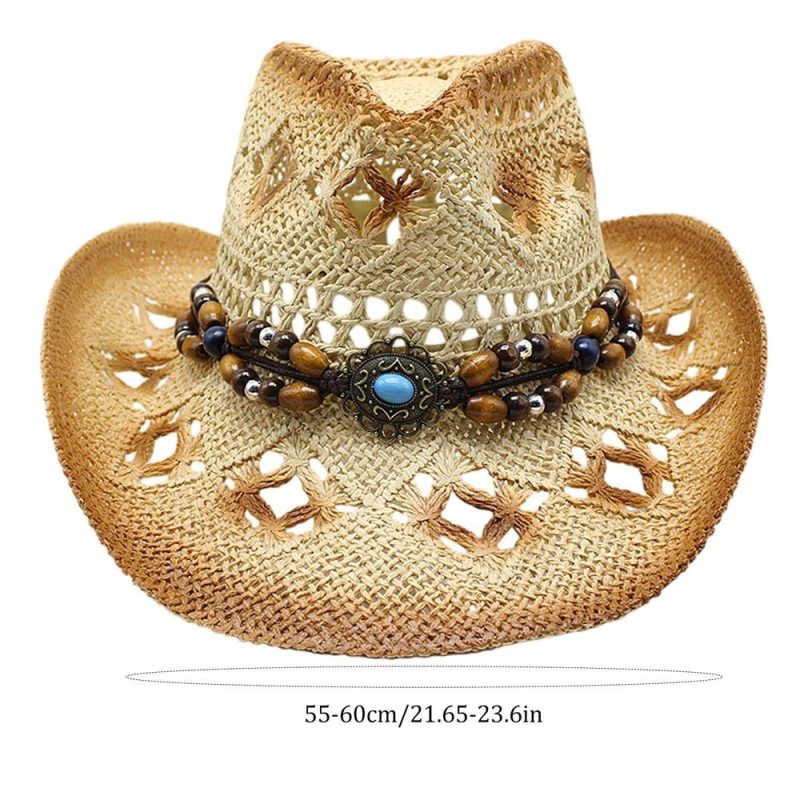 Straw Cowgirl Hat Unisex Beach Hat Cow Boy Hat With Hat Band For Men Women Breathable Lightweight Sun Protection - Image 7