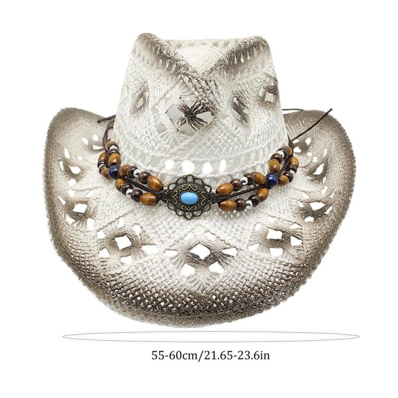 Straw Cowgirl Hat Unisex Beach Hat Cow Boy Hat With Hat Band For Men Women Breathable Lightweight Sun Protection - Image 8