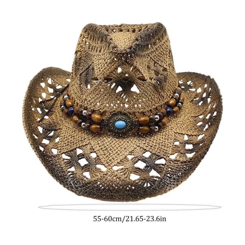 Straw Cowgirl Hat Unisex Beach Hat Cow Boy Hat With Hat Band For Men Women Breathable Lightweight Sun Protection - Image 9