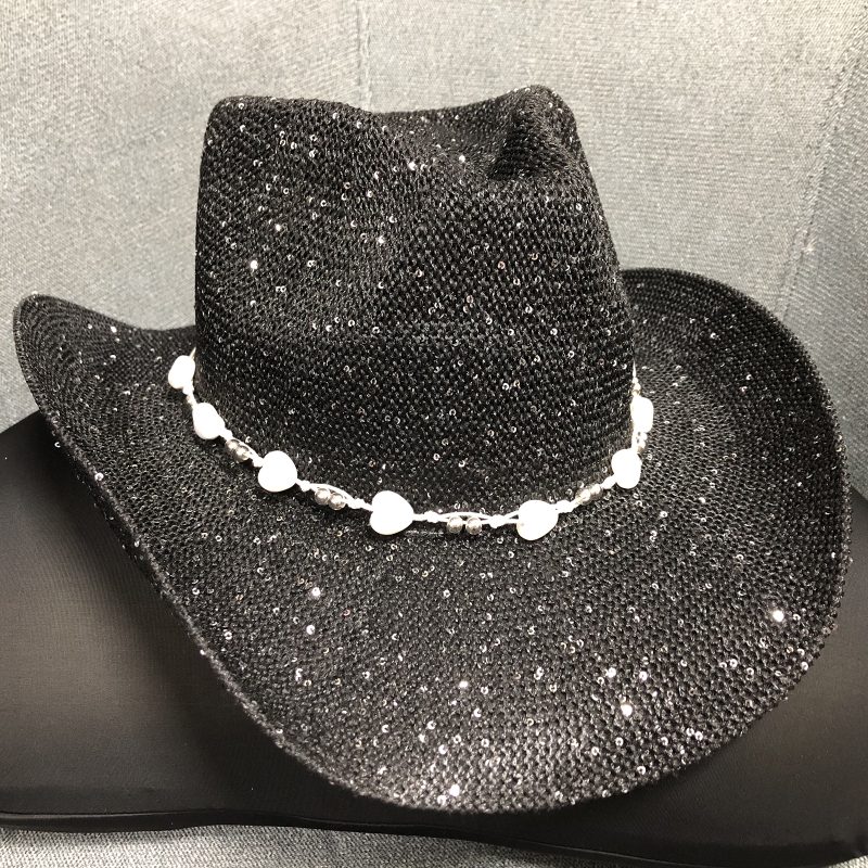 Rhinestone Cowboy Hat with Fringe Detail and Adjustable Chin Strap Stylish Sun Protection Cap for Unisex Adults