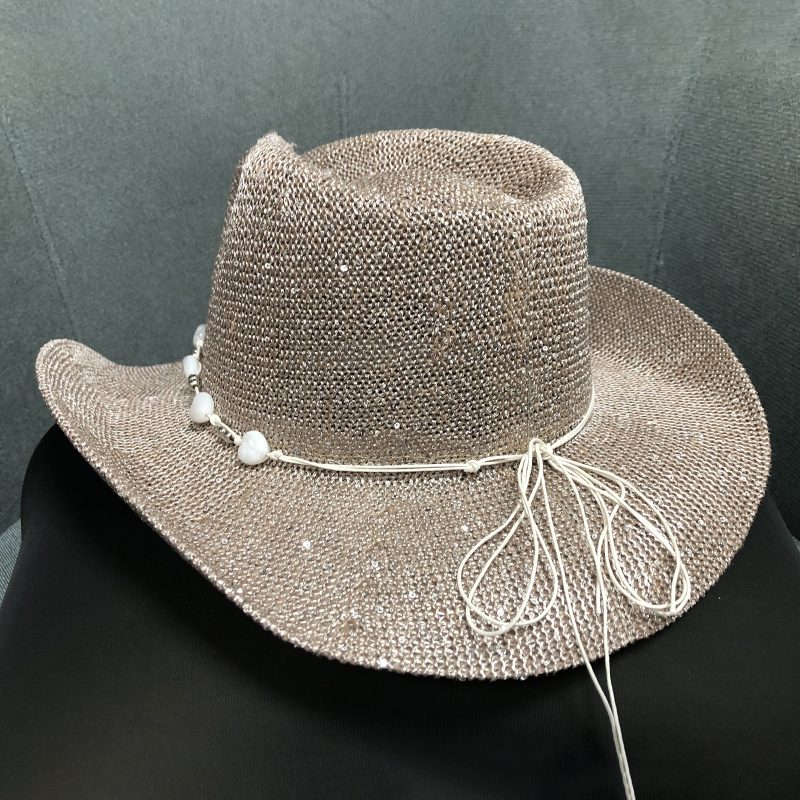 Rhinestone Cowboy Hat with Fringe Detail and Adjustable Chin Strap Stylish Sun Protection Cap for Unisex Adults - Image 2