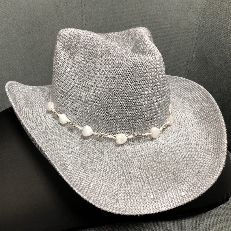 Rhinestone Cowboy Hat with Fringe Detail and Adjustable Chin Strap Stylish Sun Protection Cap for Unisex Adults - Image 3