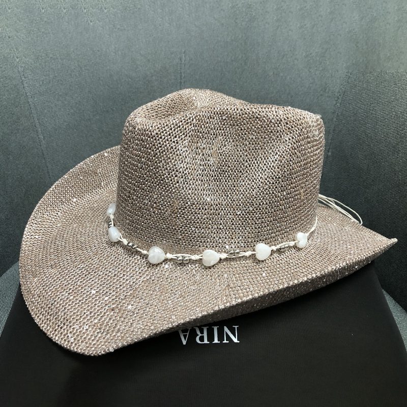Rhinestone Cowboy Hat with Fringe Detail and Adjustable Chin Strap Stylish Sun Protection Cap for Unisex Adults - Image 4