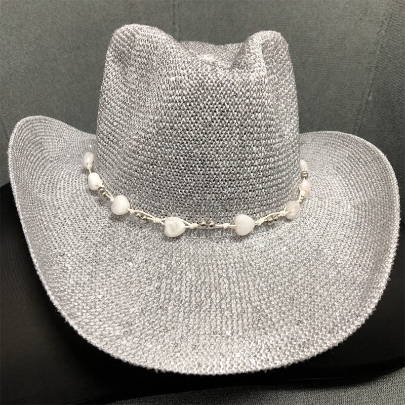 Rhinestone Cowboy Hat with Fringe Detail and Adjustable Chin Strap Stylish Sun Protection Cap for Unisex Adults - Image 5