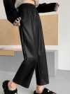 Autumn Winter PU Leather Women's Ankle Length Pants 2024 New Korean High Waist Black Straight Loose Pants Pocket Female