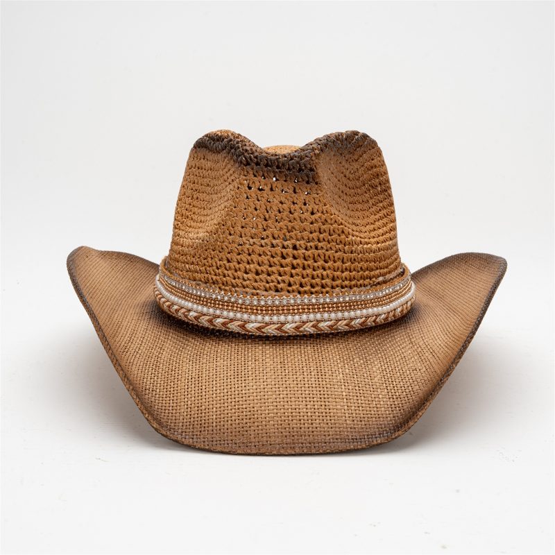 Stylish Men Women Wide Brim Straw Sun Hat Breathable Western Style Cowgirl Hat with Wide Belt for Beach Cap Fashion