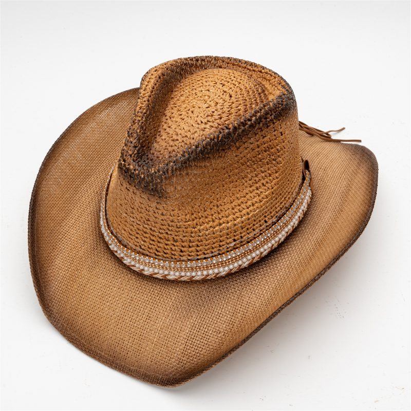 Stylish Men Women Wide Brim Straw Sun Hat Breathable Western Style Cowgirl Hat with Wide Belt for Beach Cap Fashion - Image 2