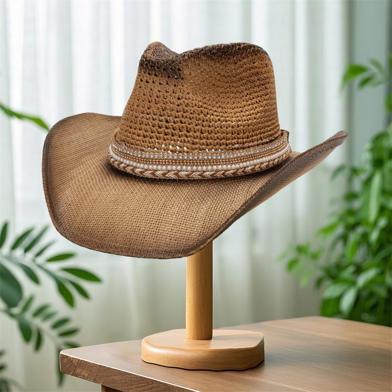 Stylish Men Women Wide Brim Straw Sun Hat Breathable Western Style Cowgirl Hat with Wide Belt for Beach Cap Fashion - Image 5