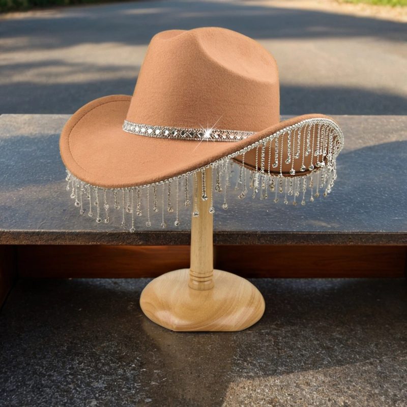 Stylish Women s Cowgirl Hat with Sparkling Rhinestone Tassel and Wide Brim for Lightweight Western Party Wear
