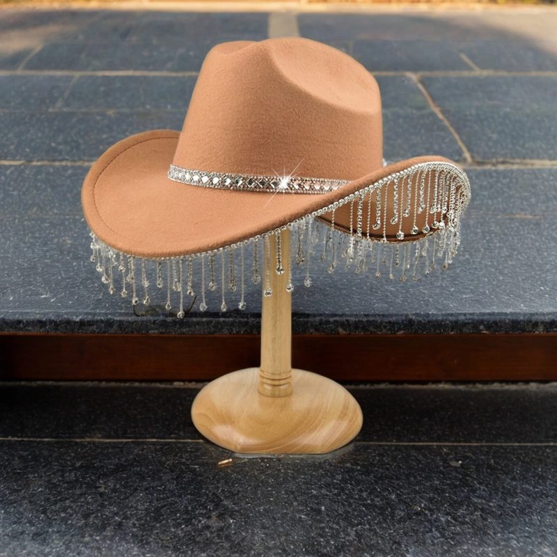 Stylish Women s Cowgirl Hat with Sparkling Rhinestone Tassel and Wide Brim for Lightweight Western Party Wear - Image 3