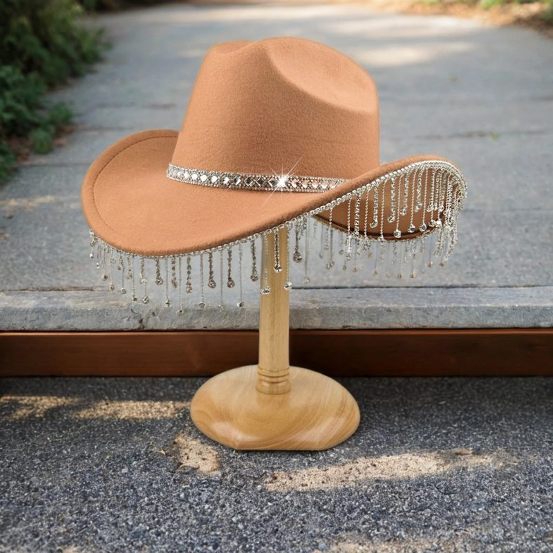 Stylish Women s Cowgirl Hat with Sparkling Rhinestone Tassel and Wide Brim for Lightweight Western Party Wear - Image 5