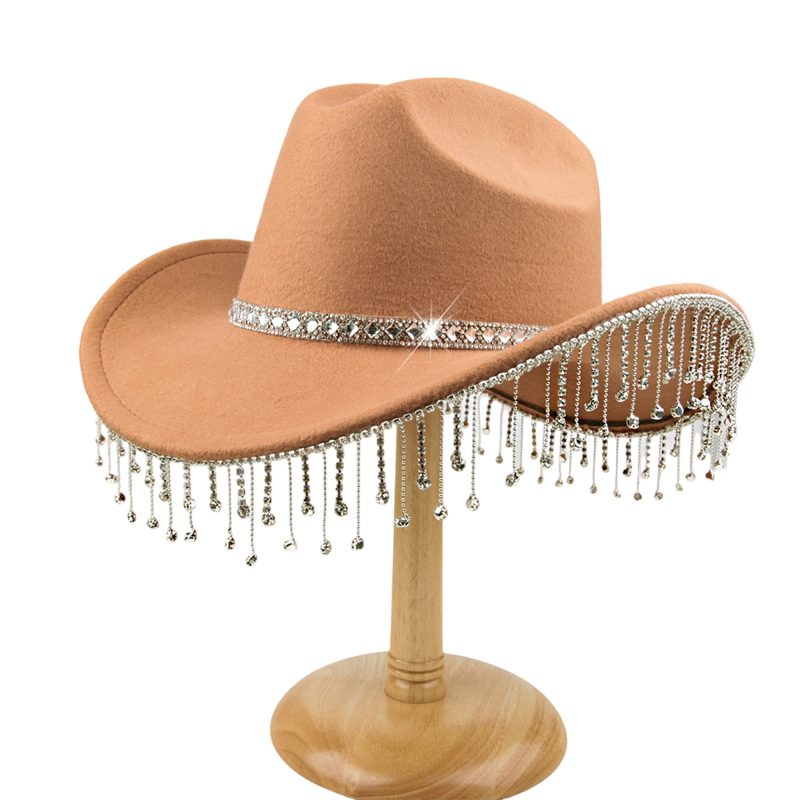 Stylish Women s Cowgirl Hat with Sparkling Rhinestone Tassel and Wide Brim for Lightweight Western Party Wear - Image 6