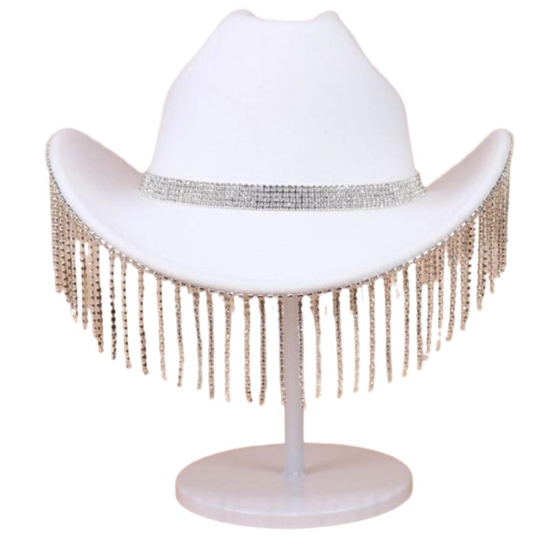 Stylish Women s Cowgirl Hat with Sparkling Rhinestone Tassel and Wide Brim for Lightweight Western Party Wear - Image 8