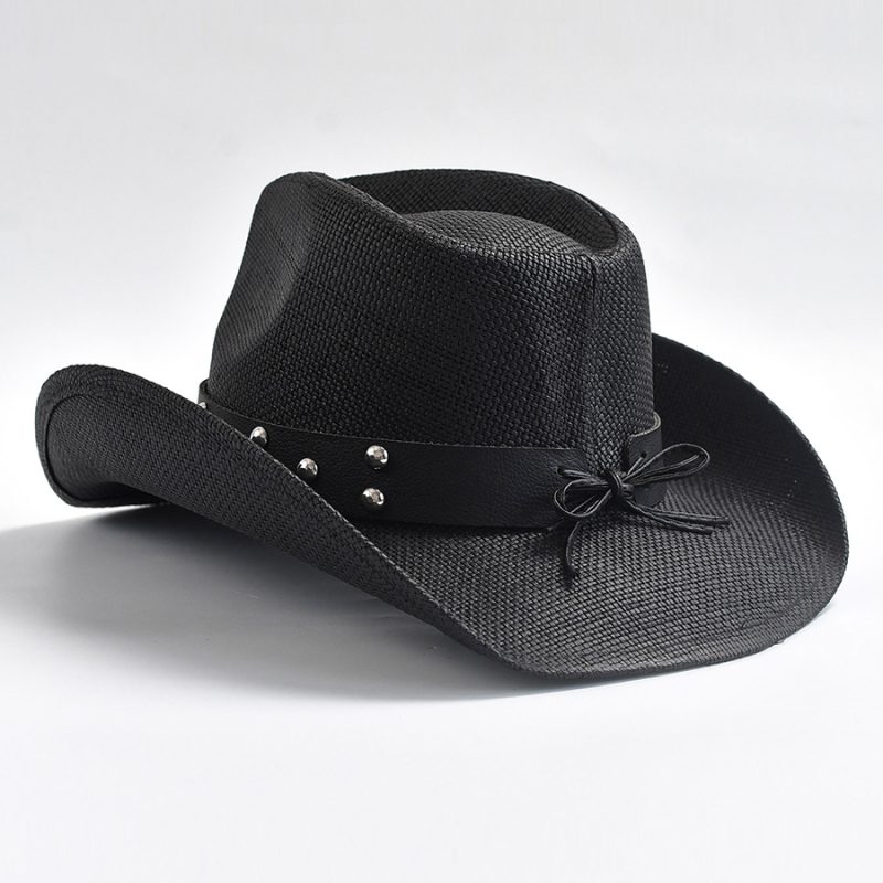 Western Style Straw Hats Vintage Curled Edge Cowgirl Jazz Hat Summer Beach Sun Hat Sombrero Homebre - Image 5