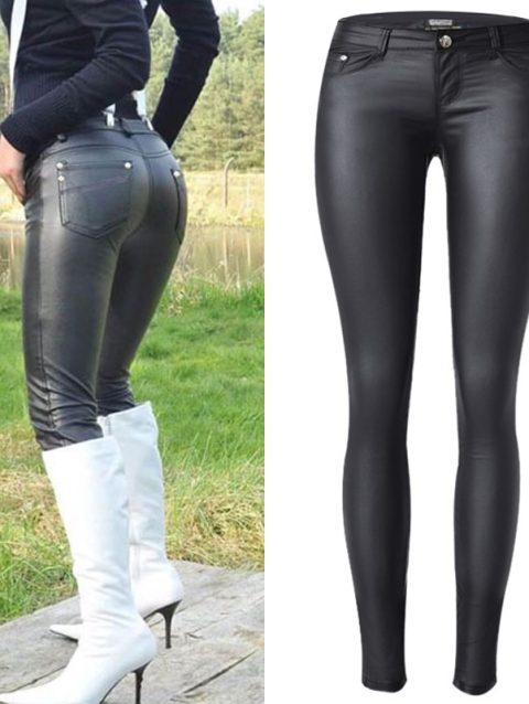 Women Low Waist Faux Pu Leather Pants Punk Gothic Lady Skinny Pencil Trousers Sexy Stretch Push Up Legging Slim Fit Street 2022