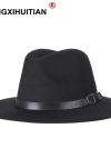 free shipping 2022 new Fashion men fedoras women's fashion jazz hat summer spring black woolen blend cap outdoor casual hat X XL